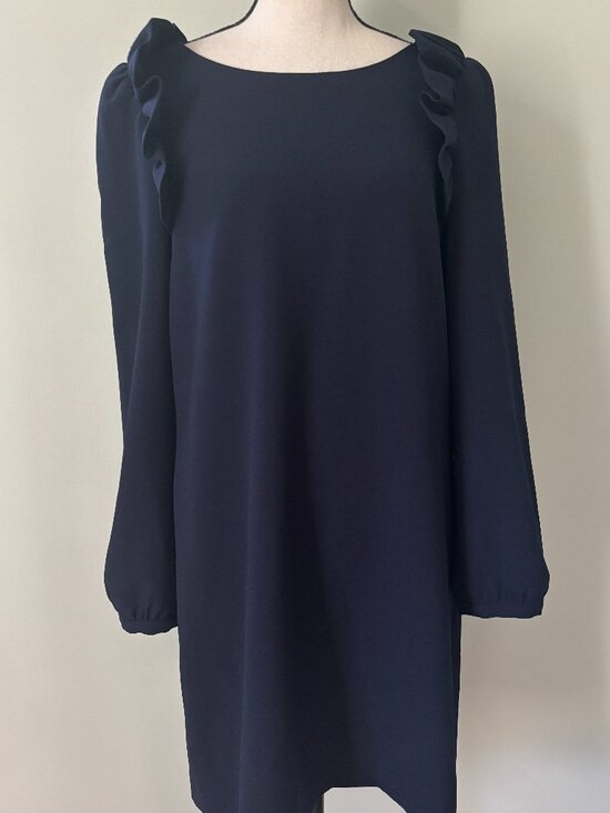 Chelsea28 Dresses & Skirts - Chelsea28 Navy Ruffle-Shoulder Shift Dress — Size 8 NWT